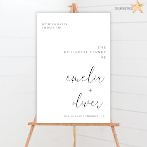 Placa de boas-vindas para o jantar de ensaio de casamento | Modelo de placa de boas-vindas para o casamento na noite anterior | Minimalista moderno editável para impressão EMELIA