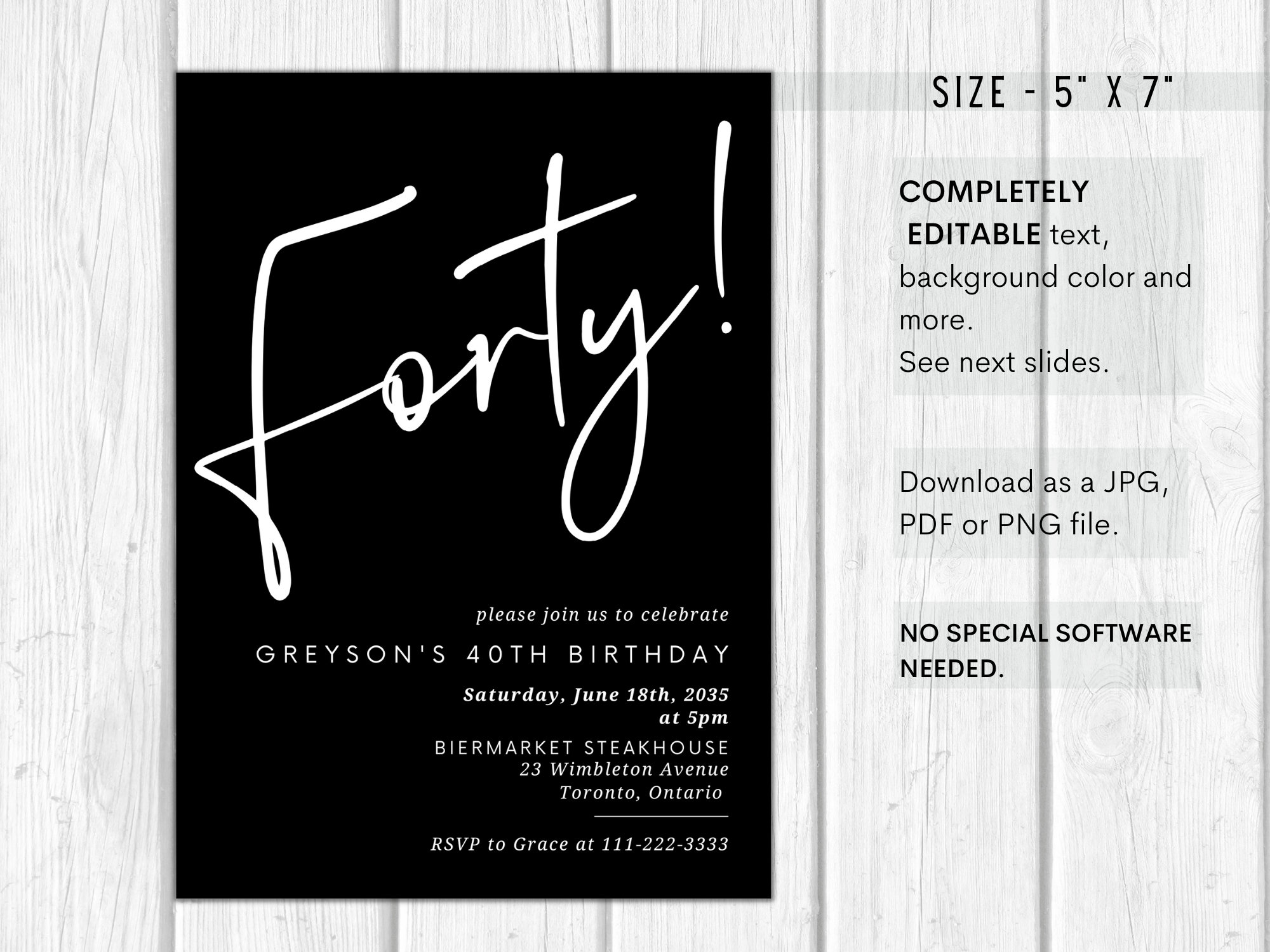 Forty Birthday Party Invitation Template, Editable Text, Minimalist ...