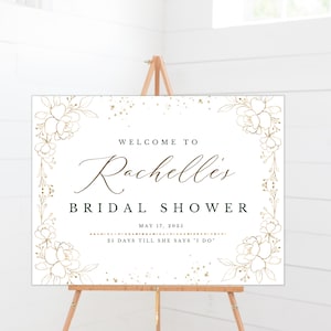 Bridal Shower Decoration Gold Floral | Bridal Shower Welcome Sign Template | Bridal Shower Floral, Poster, Banner DIGITAL FILE only CLAIRE