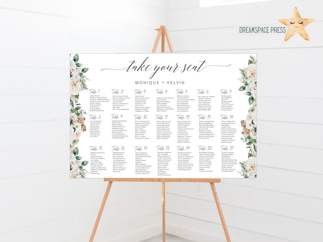 Wedding Seating Chart Template, Landscape 21 Tables Printable Seating ...
