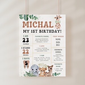 Safari Birthday Milestone Poster Template, Editable Safari Wild one Birthday Milestone Poster, Wild One Birthday Milestone Board Poster V1