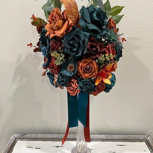 Orange Teal Flowers Etsy