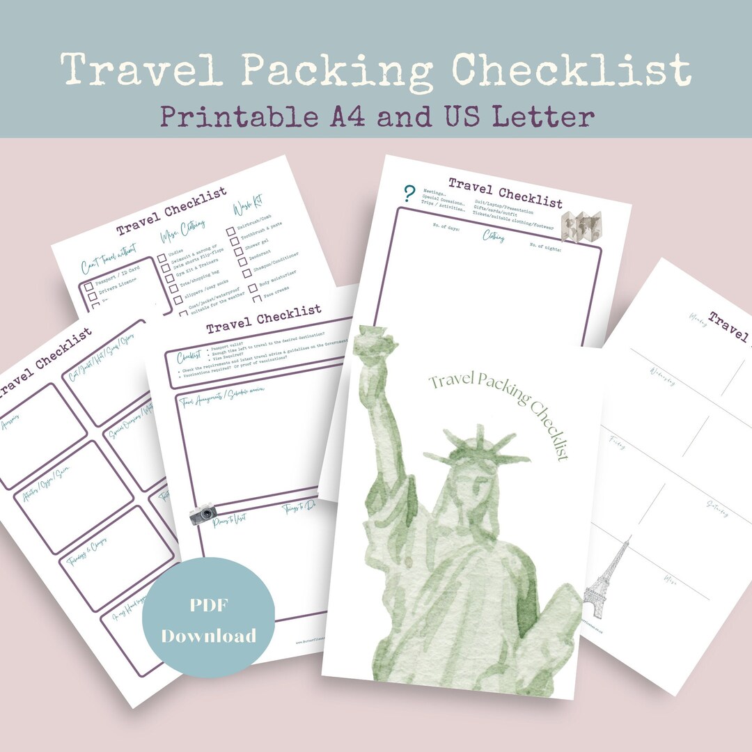 Travel Packing Checklist Printable, Holiday Packing List, Trip Planner ...