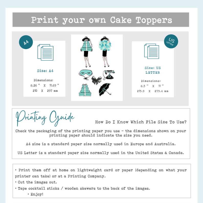 Breakfast at Tiffany's Cake Toppers PRINTABLE Party Etsy UK