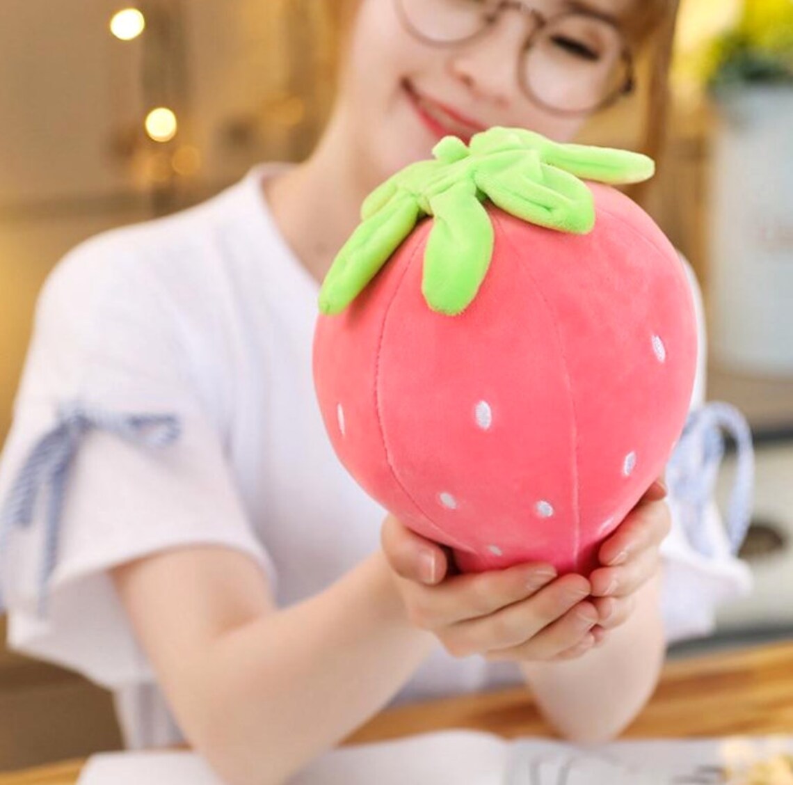 Kawaii Pink Strawberry Plush Toy Cute Soft Pillow Stuffed Etsy