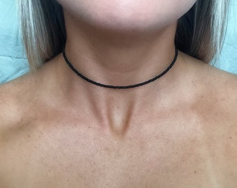 Black Seed Bead Choker: Waterproof Alt Goth Necklace