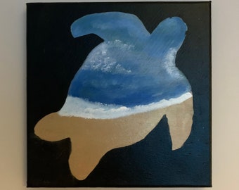 Turtle - 20 x 20cm acrylic painting on canvas and varnished. Turtle beach painting.