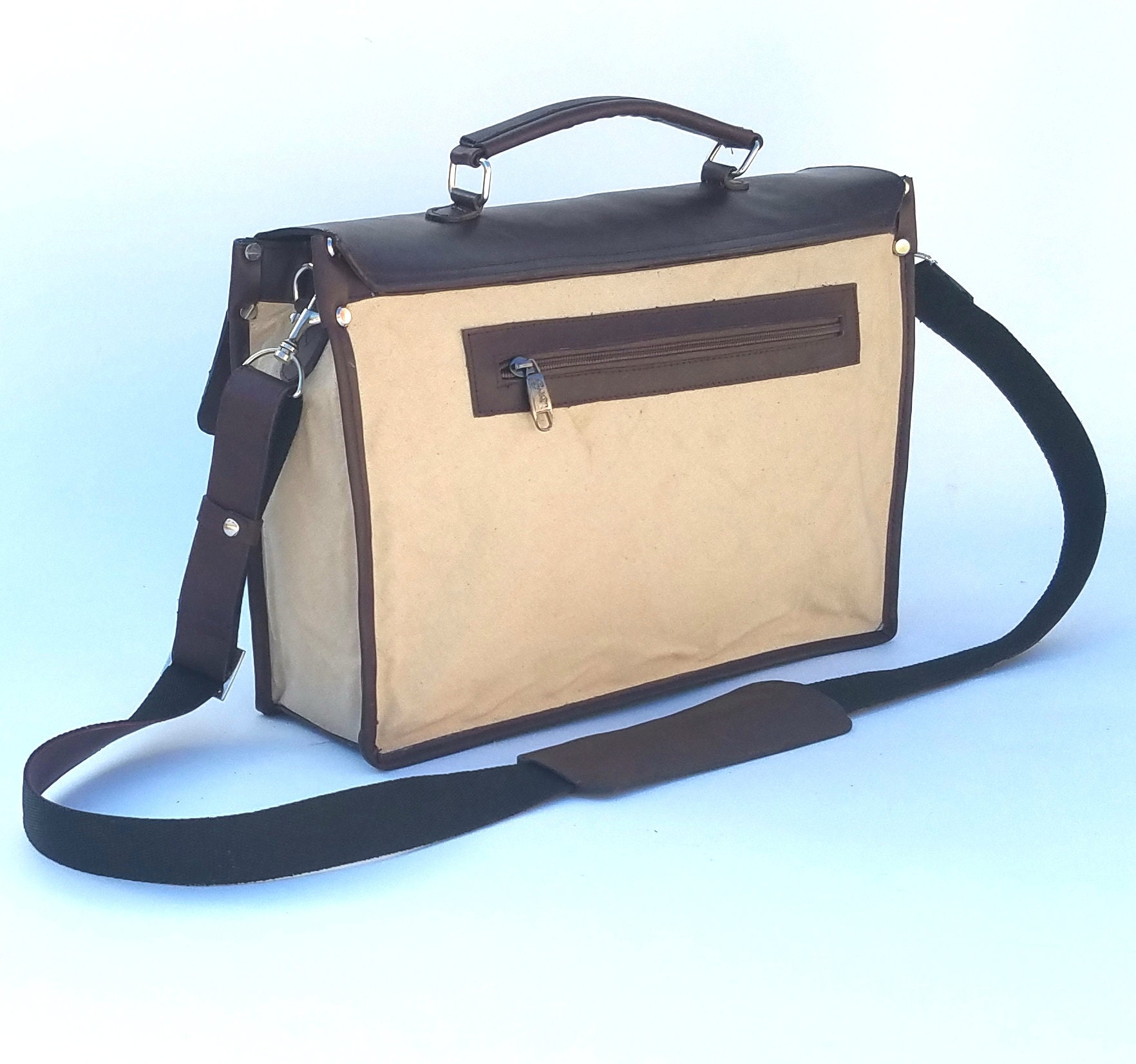 Leather and Canvas Messenger Bag Etsy