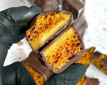 Vegan Honeycomb Crunchie Chocolate Bites - Crunchy Dairy Free Handmade Artisan Award Winning Chocolatier