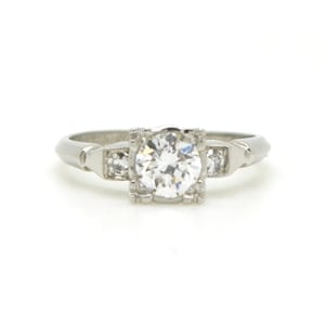 Vintage Art Deco Platinum Diamond Engagement Ring - .80 ct. total - Size 6.25