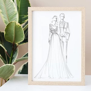 Custom Bride and Groom Sketch/Bridal Portrait - Black & White - fully customizable