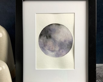 Watercolor Moon Painting - Dark Moon