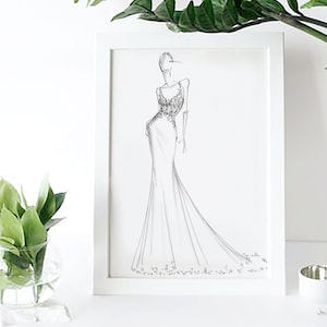 Custom Wedding Dress Sketch Wedding Dress Hand Drawing Say  Etsy
