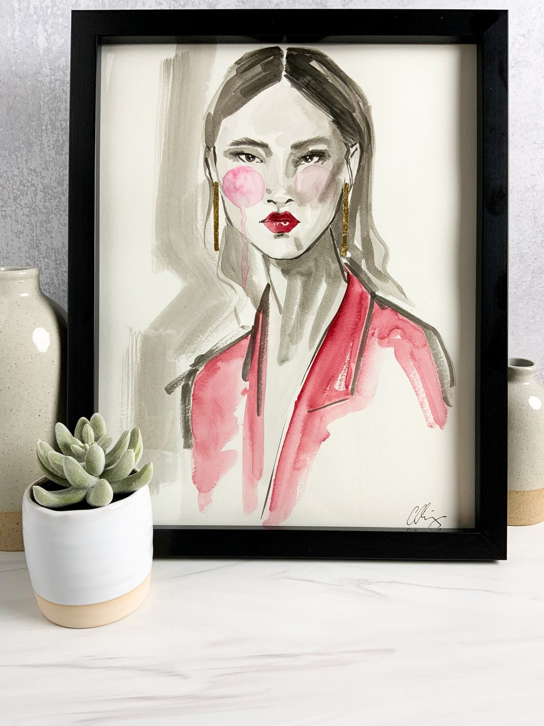 Ruby - Watercolor & Ink Portrait - Etsy