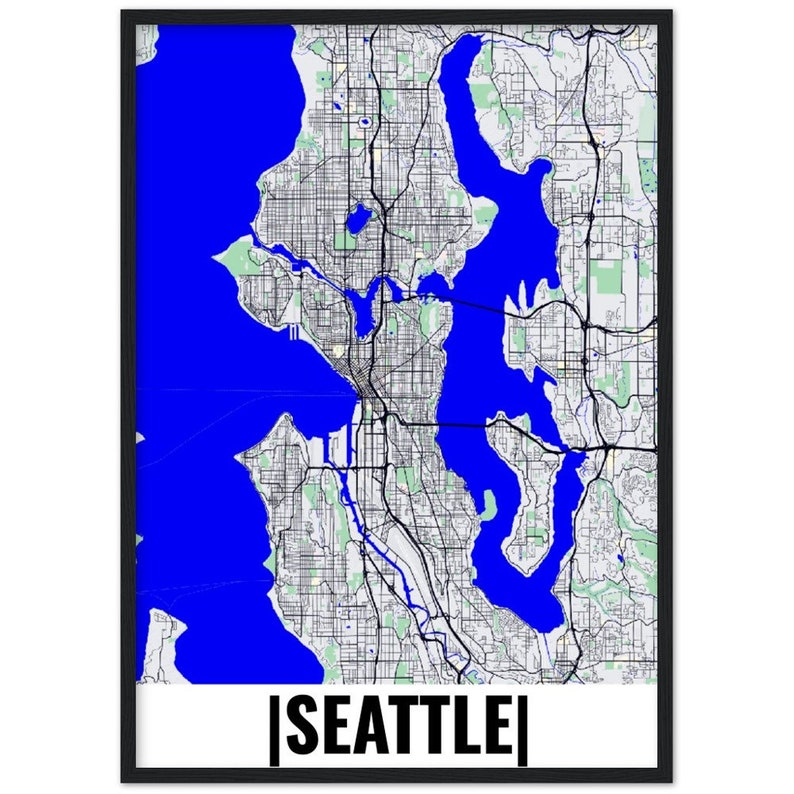 Seattle City Map Print Seattle Map Wall Art Seattle Map Etsy