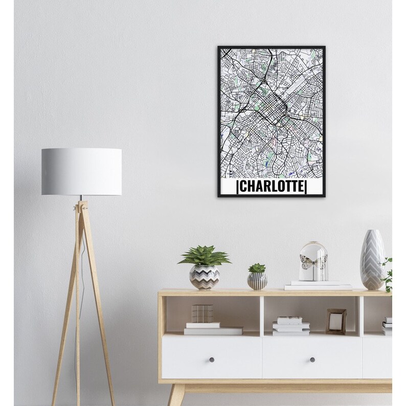Charlottecity Map Charlotte City Map Poster Charlotte Map Etsy