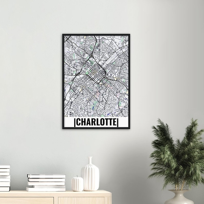 Charlottecity Map Charlotte City Map Poster Charlotte Map Etsy