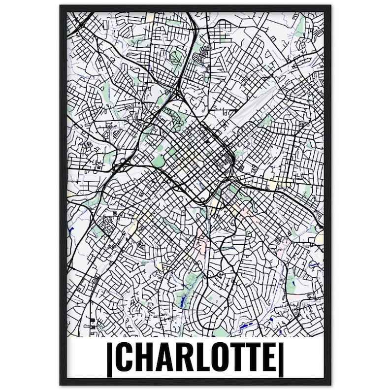 Charlottecity Map Charlotte City Map Poster Charlotte Map Etsy
