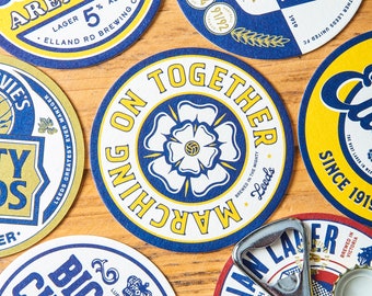 12 Leeds United Football Beer Mat Coasters - A Great Gift or Present For Any Leeds United Fan