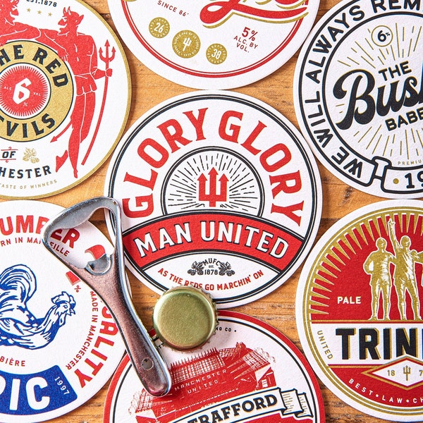 12 Manchester United Football Beer Mat Coasters - A Great Gift or Present For Any Man United Fan