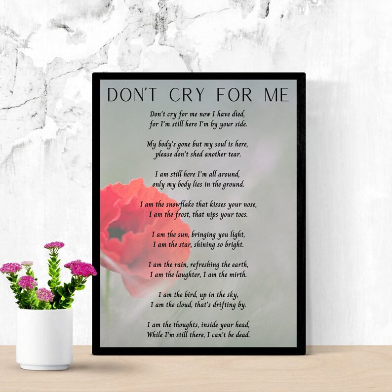 Funeral Poem Don't Cry For Me Memorial Funeral Etsy