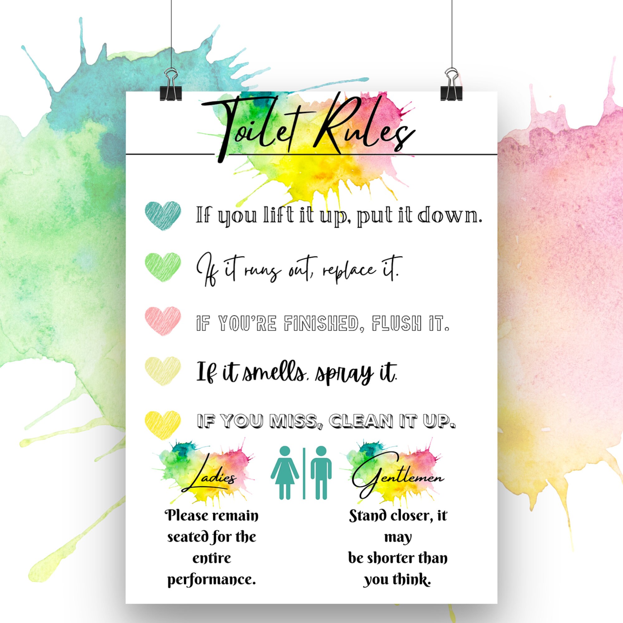 Bathroom Prints Toilet Rules Downstairs Loo Toilet Etsy