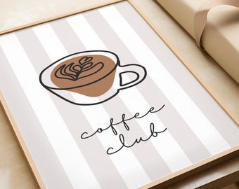 Lámina Neutral Coffee Club: Arte latte, decoración de cocina original