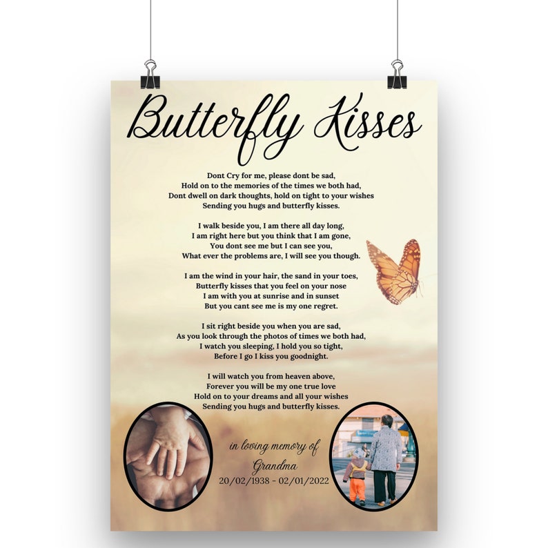 Butterfly Kisses Poem Memorial Poem Memorial Gift Etsy Canada