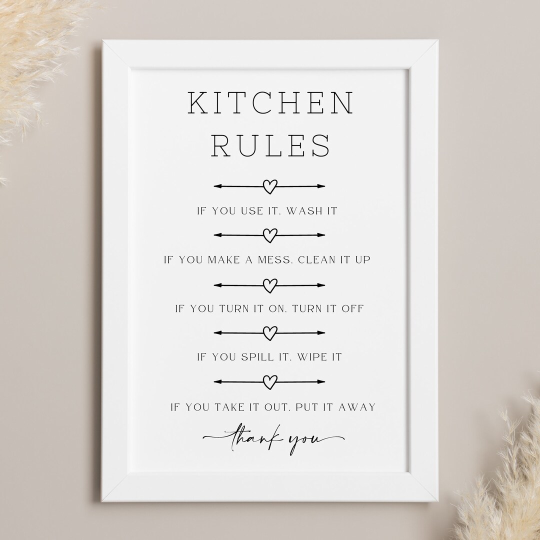 Kitchen Rules Print | Kitchen Prints | Kitchen Decor | Funny Kitchen Print | Black and White ...