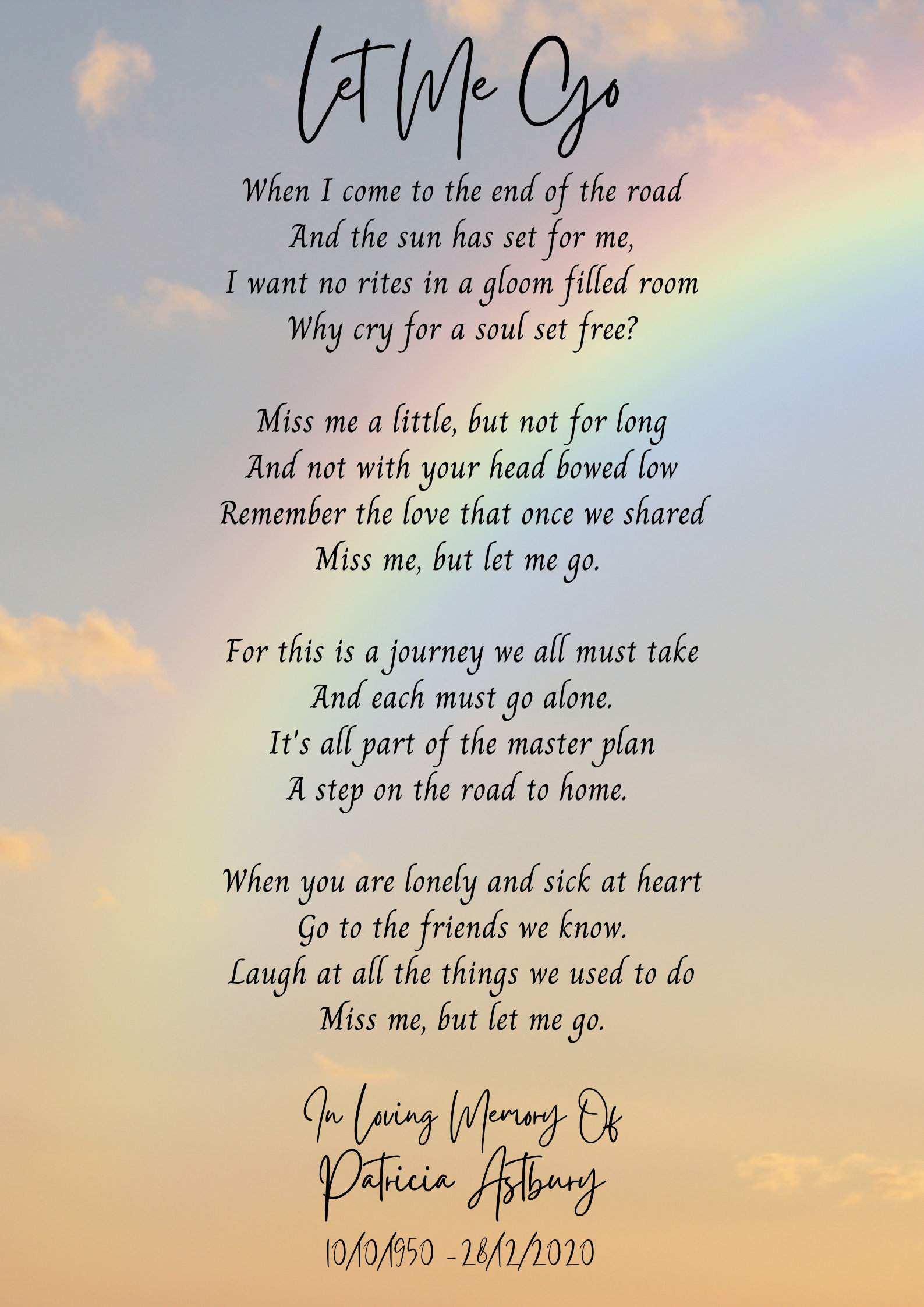 Let Me Go Poem Memorial Gift Funeral Poem Loved One Etsy | My XXX Hot Girl