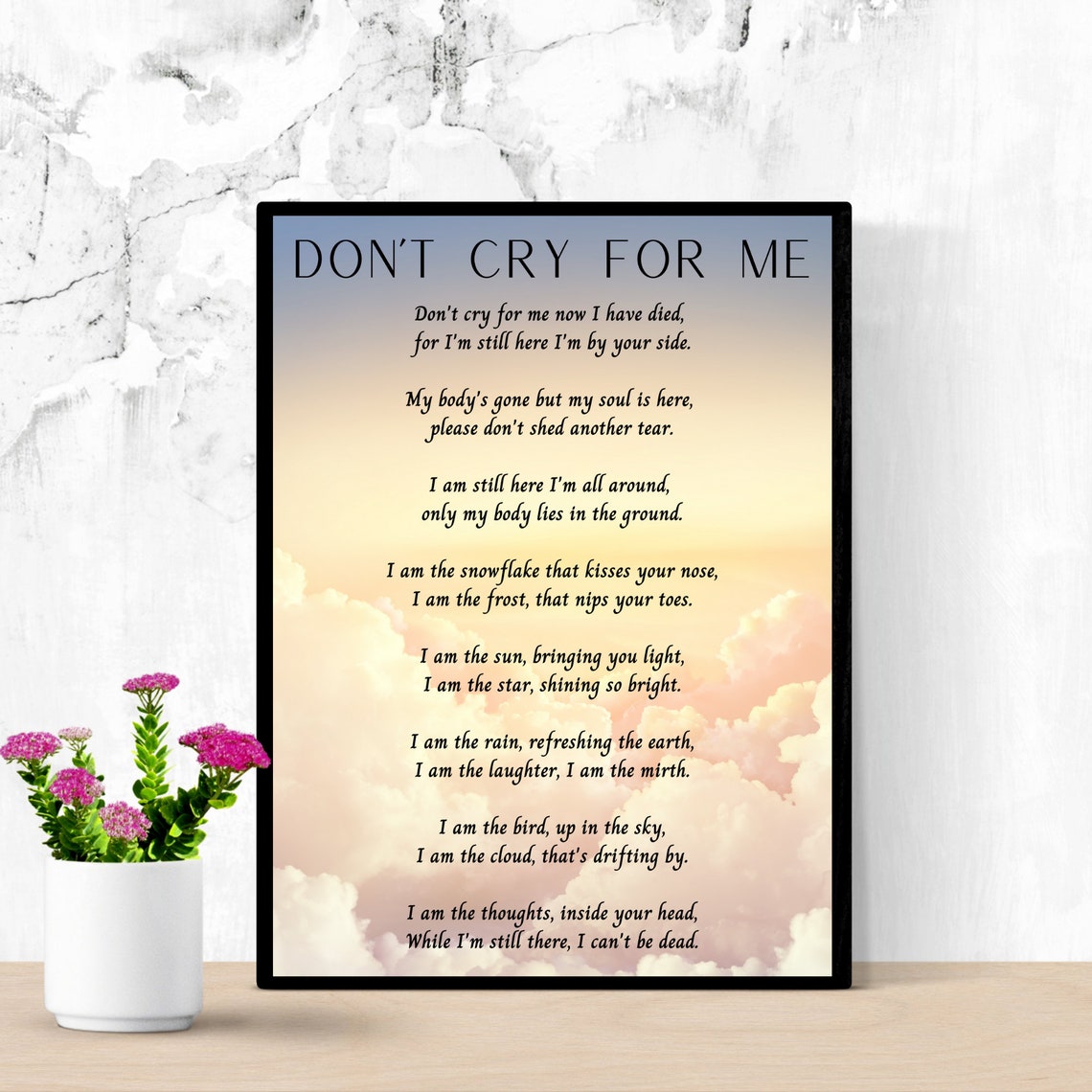 Funeral Poem Don't Cry For Me Memorial Funeral Etsy