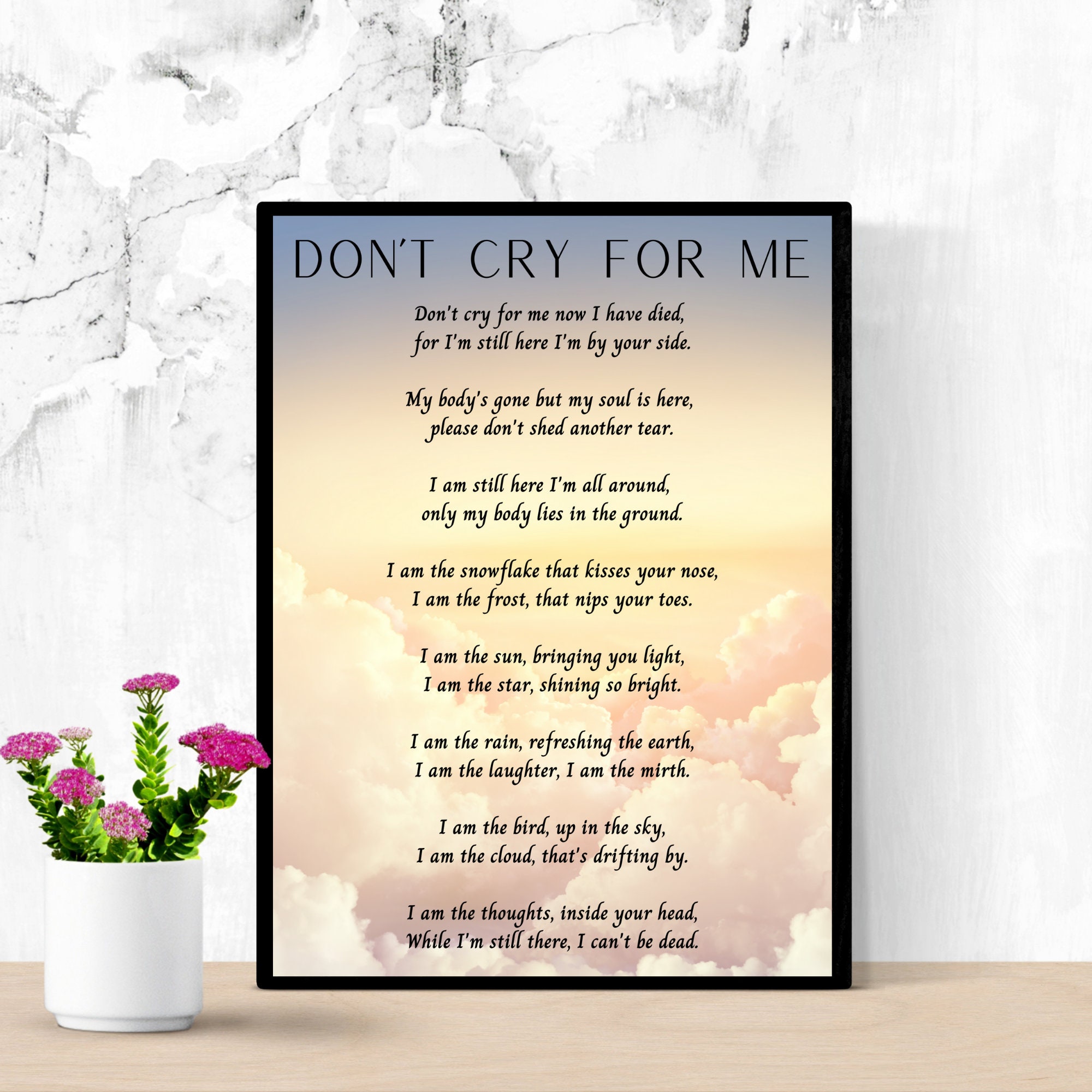 Funeral Poem Don't Cry For Me Memorial Funeral Etsy