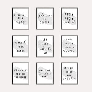 Funny Bathroom Prints: Black and White Edgy Art (Unframed)