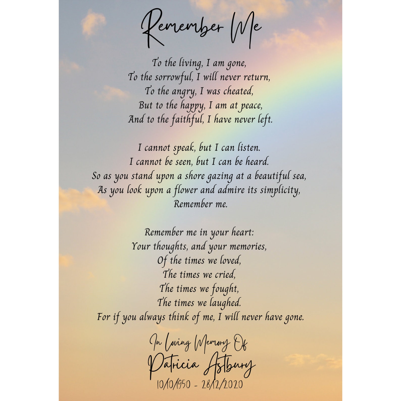 Poems For Funeral Cards - Printable Templates