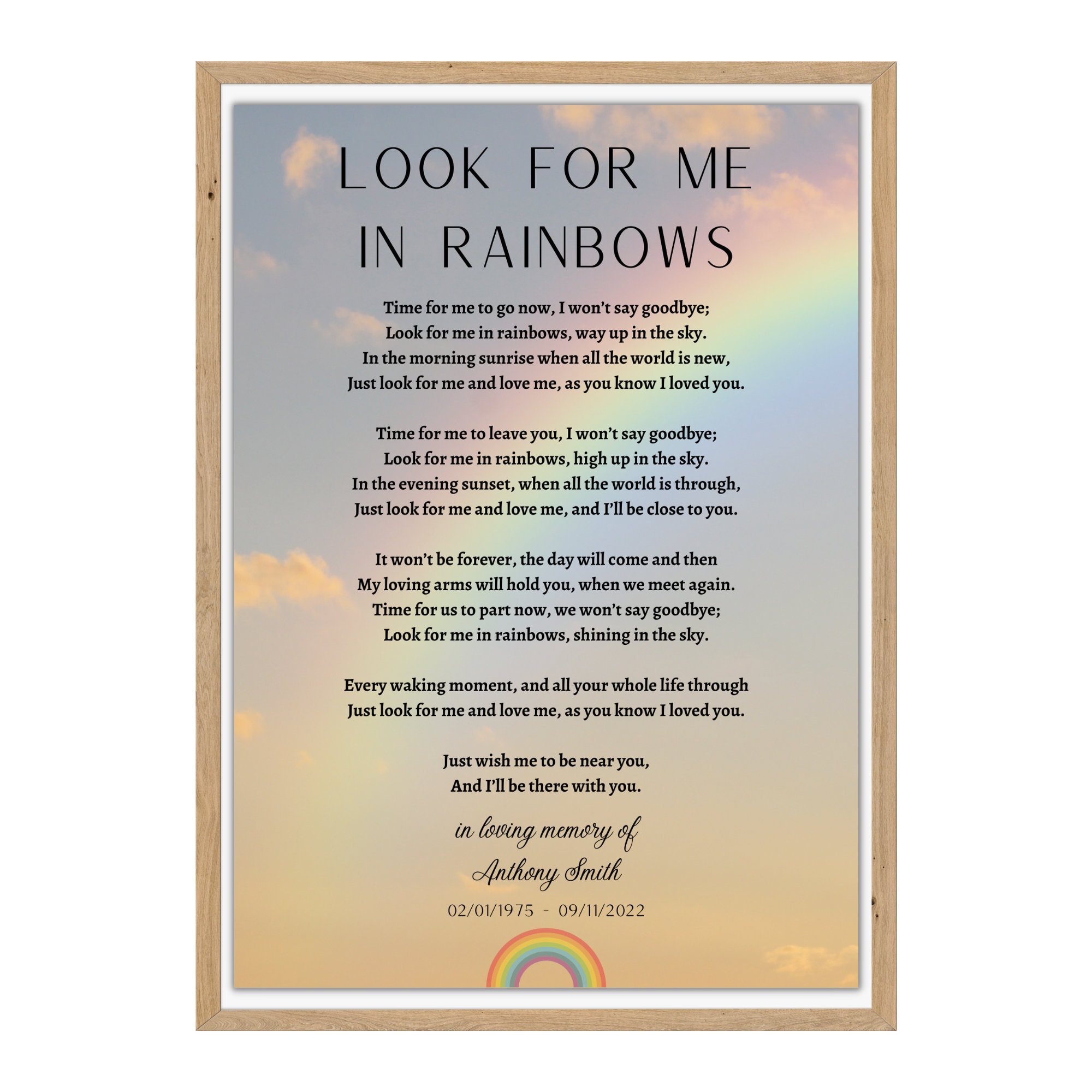 Look for Me in Rainbows Funeral Poem Memorial Gift Loved - Etsy