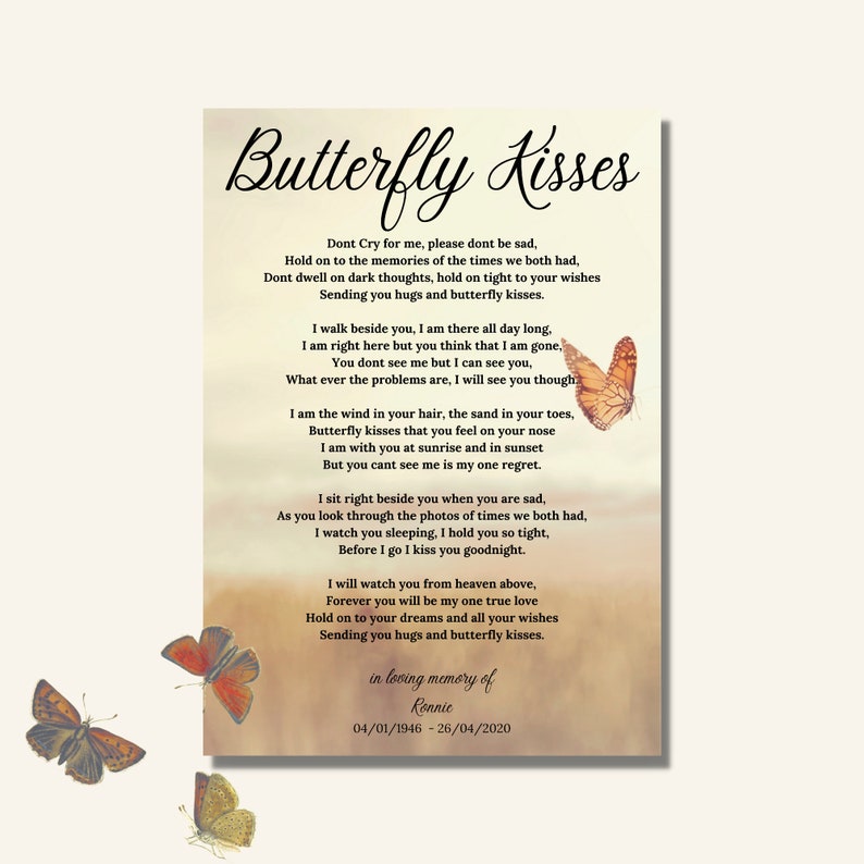 Butterfly Kisses Poem Memorial Poem Memorial Gift Etsy Canada Butterfly Kisses Poem Memorial Poem Memorial Gift Etsy Canada