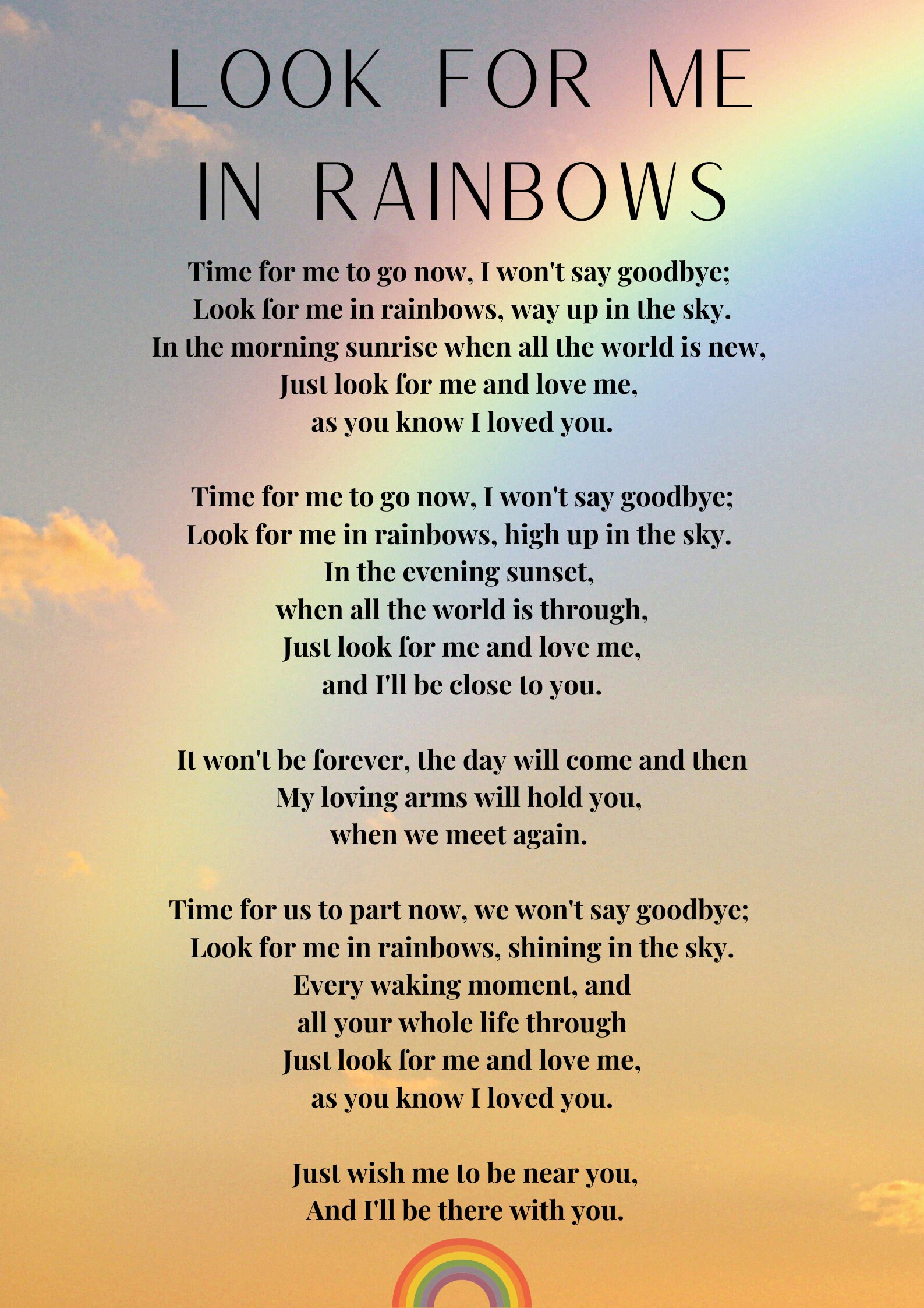 Look For Me In Rainbows Funeral Poem Memorial Gift Loved Etsy Look For Me In Rainbows Funeral Poem Memorial Gift Loved Etsy