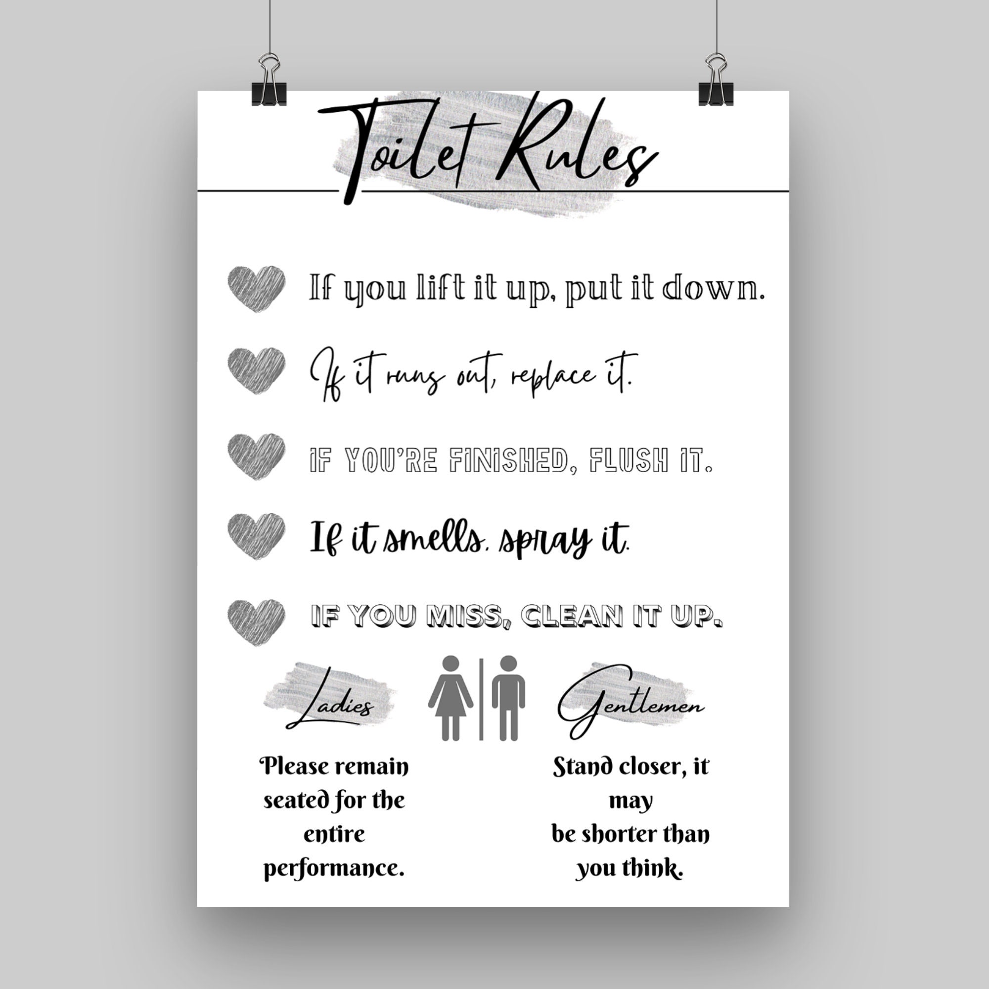 Bathroom Prints Toilet Rules Downstairs Loo Toilet Etsy