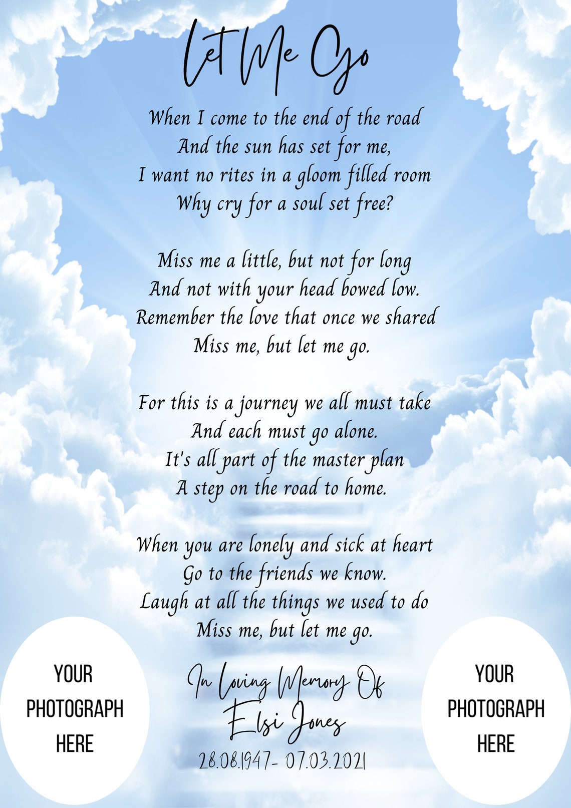 Let Me Go Poem Memorial Gift Funeral Poem Loved One Etsy