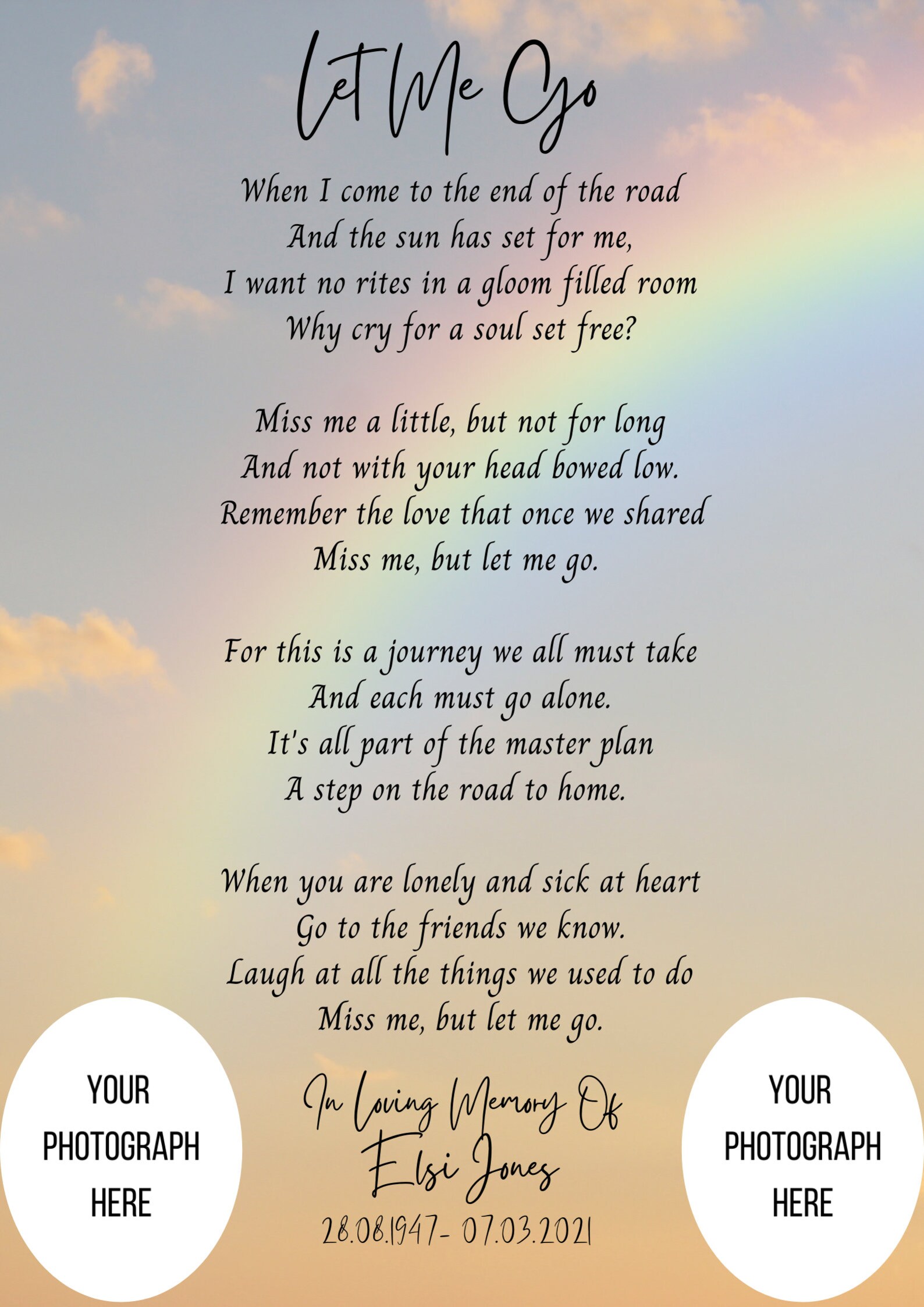 Let Me Go Poem Memorial Gift Funeral Poem Loved One | Etsy