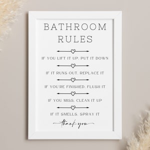 Bathroom Rules | Toilet Rules | Bathroom Print | Bathroom Decor | Funny Bathroom Print | Home Prints |