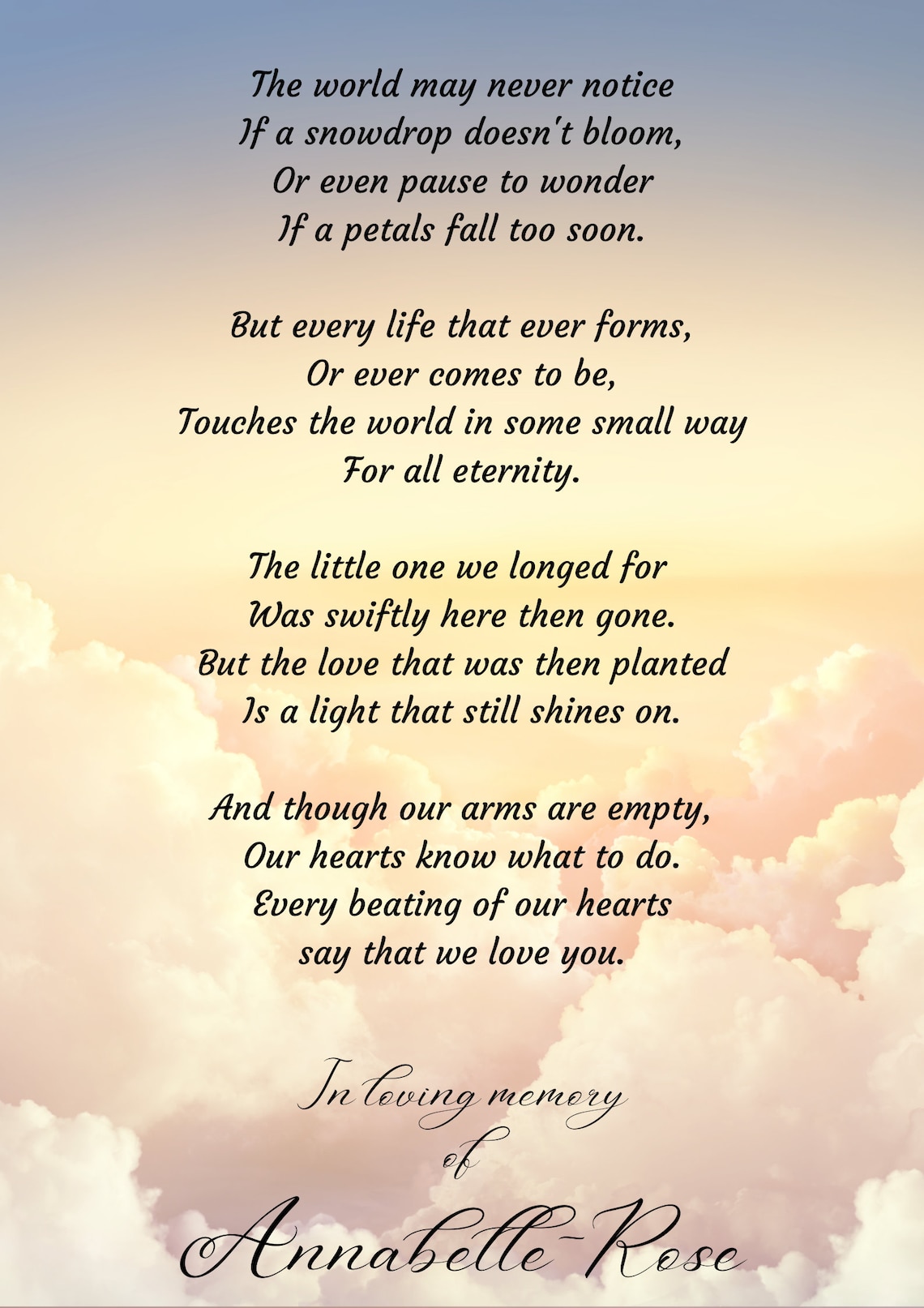 Baby Loss Baby Loss Poem Baby Loss Gift Miscarriage Gift Etsy