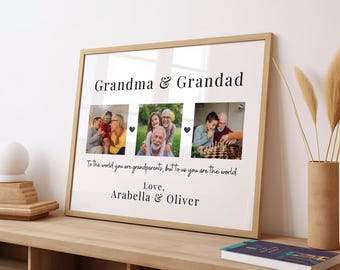 Personalised Grandma and Grandad Photo Print, custom photo gift from grandchildren with meaningful quote