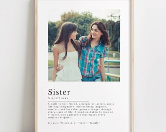 Stampa con definizione di sorella - Regalo personalizzato per la sorella, decorazione murale per la migliore amica, stampa con citazione per la famiglia, stampa fotografica personalizzata