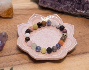 Mix Gemstone And Lava Rock Aromatherapy Stretch Bracelet