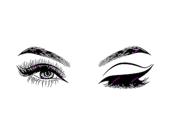 Winking Cat Lashes SVG + PNG Illustration - Hand Drawn Lash Wink Digital Download Files