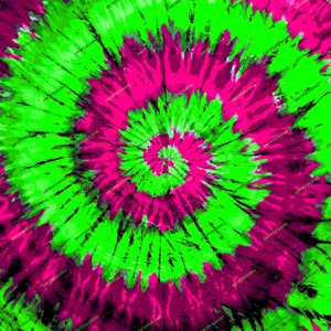 Pode incluir: Um padrão tie-dye em tons de rosa e verde. O padrão é um design em espiral com um centro branco.