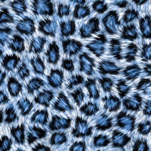 Realistic Blue Leopard Print Seamless Digital Paper Background Texture - Black + Blue Soft Faux Fur PNG - Instant Digital Download Files