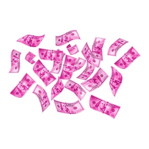 Sovrapposizione grafica PNG di Falling Pink Money - Raining Pink 100 Dollar Bills - File di download digitale trasparente
