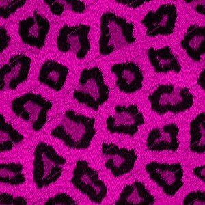 May include: A seamless pattern of pink and black leopard print. The background is a fuzzy pink with black spots.